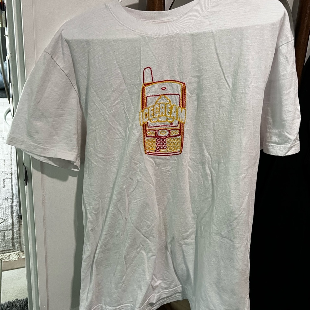 Icecream chains SS oversized White Graphic T-Shirt with Embroidered phone design